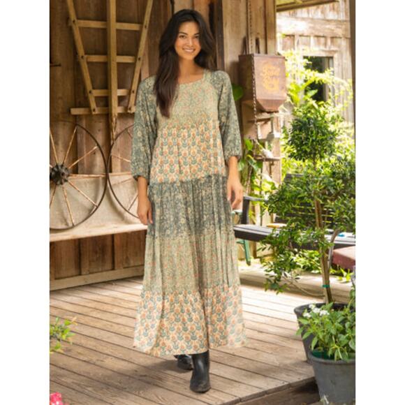 NATURAL LIFE Dresses & Skirts - Natural Life Boho Berkley patchwork tiered maxi dress Sage Bloom Peasant prairie